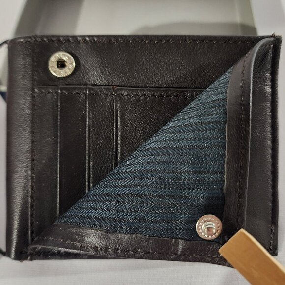 New Men's Stafford Slim Wallet Slimfold Contrasting Canvas Gen Leather Brown NWT - Picture 2 of 11